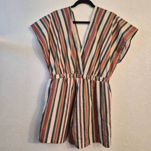 NWT Lucky & Blessed Striped Lightweight V-neck Romper: Sexy Resortwear Rasta - Picture 4 of 5
